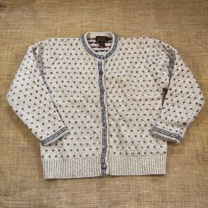 Vintage Eddie Bauer Wool Metal Snowflake Button Tan Cardigan Sweater Size M